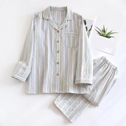 Men's Vintage Striped Cotton Pajamas Set 2 Piece Comfort Button Down Long Sleeve Shirts and Pants Loungewear Sets4