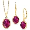 Gem Stone King 5-9 Cttw Oval Pendant and Earrings Jewelry Set For Women | 11X9MM and 9X7MM Gemstone Birthstone | 18K Yellow Gold Plated Silver | 18 Inch Silver Chain
