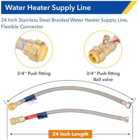 3/4" Ball Valve x 3/4" FIP x 24" Water Heater Hose Connector — 사진 4