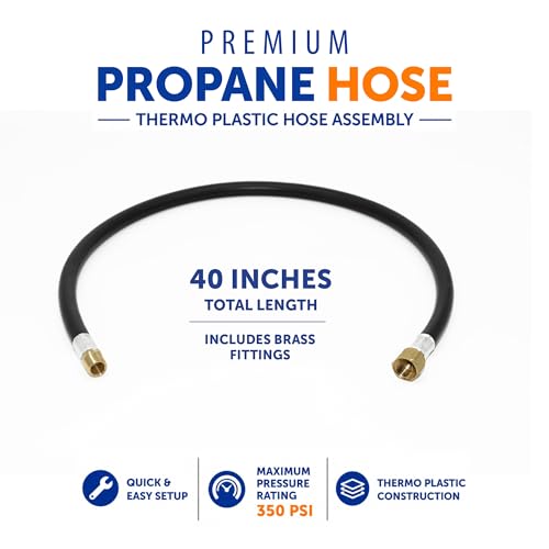 Image of Flame King 40-inch Propane Thermo Plastic Hose Assembly, 3 /8-inch ID, 3 /8-inch MPT X 1 /2-inch Female Flare, for RVs and Travel Trailers