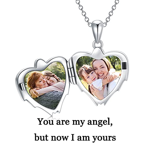 Lonago Guardian Angel Heart Locket Necklace That Hold 2 Pictures Human Pet Dogs Cats Photo Heart Locket Pendant Necklace Gift For Women Girl (Locket Necklace) #TOP5