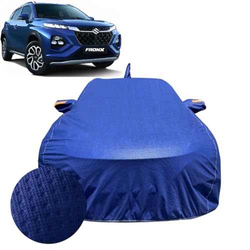 Image of Car Cover for Maruti Suzuki Fronx (2023-2026) | 100% Waterproof Cover with Antenna & Reflective Mirror Pockets | Dustproof, Scratchproof, Heatproof Fronx Car Cover |Soft Cotton Lining| Blue