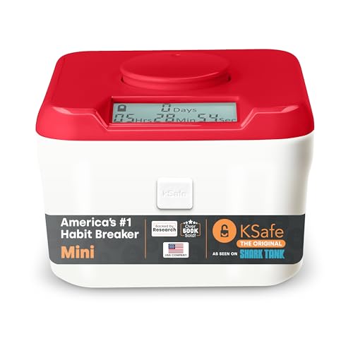 KSafe Timer Lock Box for Phones, Snacks & Medications - Cell Phone Jail & Food Safe with Timer - Time Locking Container for Better Habits & Addiction Management (Mini, Red Lid + 3.0” White Base)