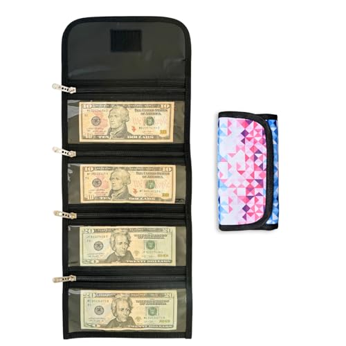 Money Organizer for Cash with 4 Zippered Pockets - Cash Wallet - Foreign Currency Organizer - Passport Storage Holder - Organizador de Dinero - Money Bag for Bills and Coins - Prism