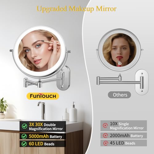 FUNTOUCH Wiederaufladbar Kosmetikspiegel mit Beleuchtetung 3X30X – Ansicht 5