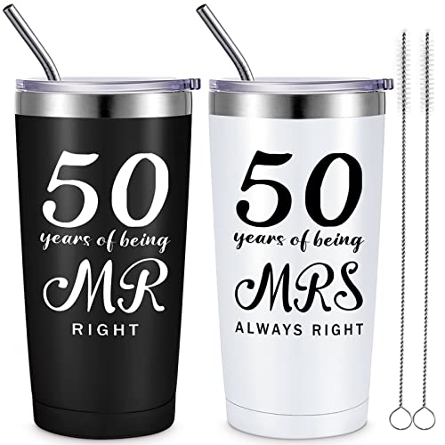 Cunhill 2 Pcs 50th Wedding Anniversary Tumblers Mr and Mrs Cups Set 20 oz