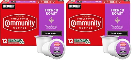 Image of Community Coffee French Roast 12 Count Coffee Pods, Extra Dark Roast, Compatible with Keurig 2.0 K-Cup Brewers, 12 Count (Pack of 2)