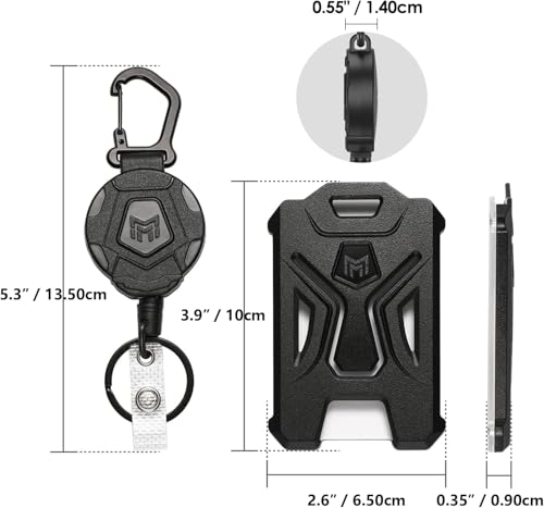 Image of MNGARISTA 4-Pack Retractable Badge Holder, Heavy Duty Carabiner Keychain, Tactical ID Card Holder with 31.5 inch Retractable Badge Reel, Black