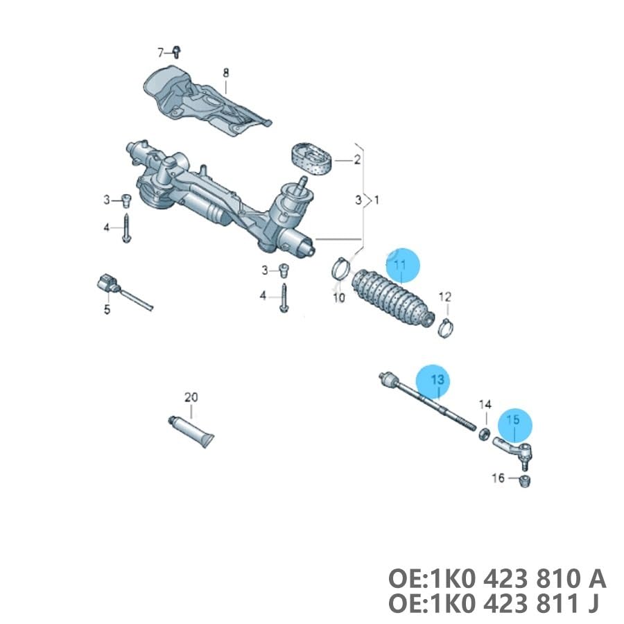 Drążek kierowniczy koła wewnętrzne i zewnętrzne przeguby kulowe pasujące do Audi A3 Q3 pasujące do VW pasujące do Passata pasujące do Tiguana pasujące do Seata pasujące do Skody(1 Set(4 PCS))
