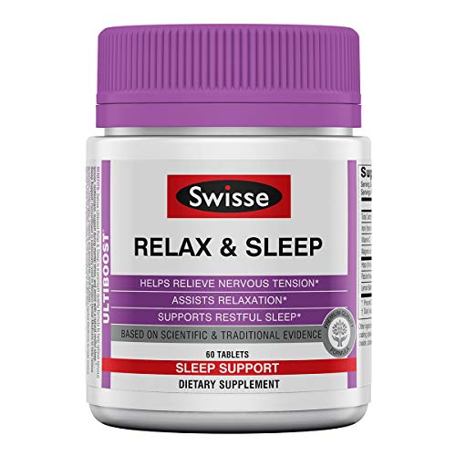 Swisse Ultiboost Relax & Sleep Supplement | Herbal Based Bedtime Sleep Aid | Magnesium, Lemon Balm, Passionflower | 60 Tablets