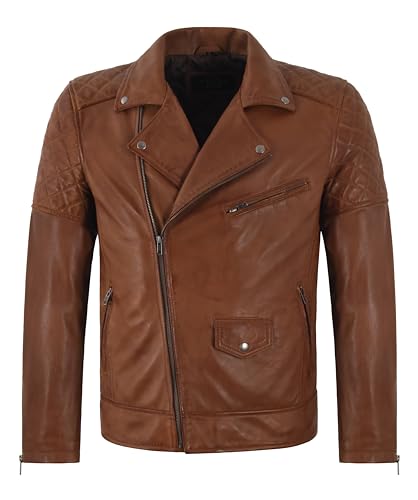 Blouson de motard en cuir marron châtaigne idéal pour vos virées et sorties urbaines en taille L