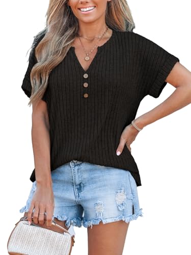 Hauts d'été surdimensionnés pour femme t-shirt ample en tricot côtelé