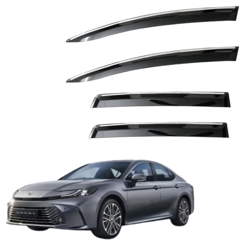 Image of CAR SAAZ Unbreakable Chrome Smoke Door Visor for Camry (2019-2024)| Premium Sun, Rain Wind Deflector Chrome Strip Side Door Rain Visor - Set of 4 Pcs