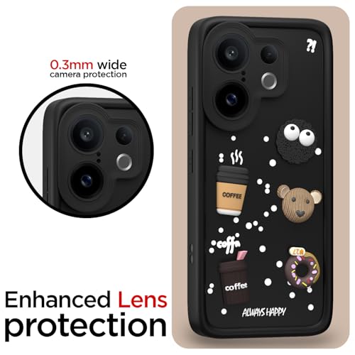 Image of Pikkme Back Cover for Vivo X200 Fe 5G | 3D Bear Silicone Cute & Fun Coffee Cartoon | Full Body Protection Bumper Case (Black)