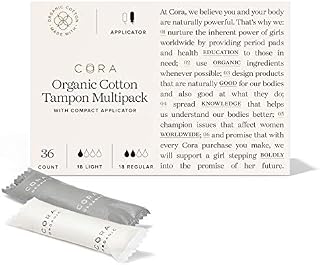 Cora Organic Cotton Tampons with BPA-Free Plastic Compact Applicator; Chlorine & Toxin Free