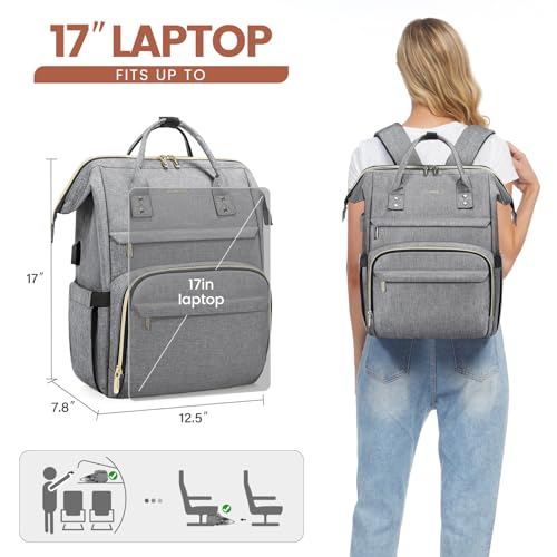 Image of LOVEVOOK Laptop Backpack for Women,17 Inch Professional Womens Travel Backpack Purse Computer Laptop Bag Nurse Teacher Backpack,Waterproof College Work Bags Carry on Back Pack with USB Port,Grey