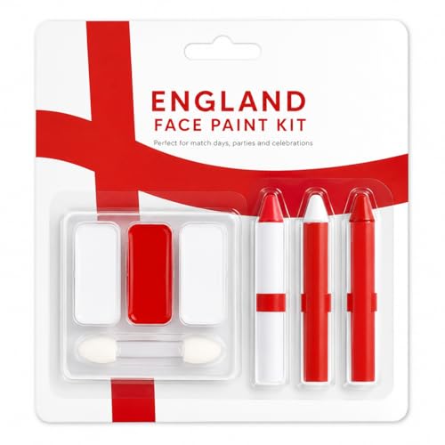 MAR England Face Paint Red & White St Georges Cross Face Paint for Football Rugby & Sporting Events English Flag Fancy Dress Make-Up for Supporters & Fans