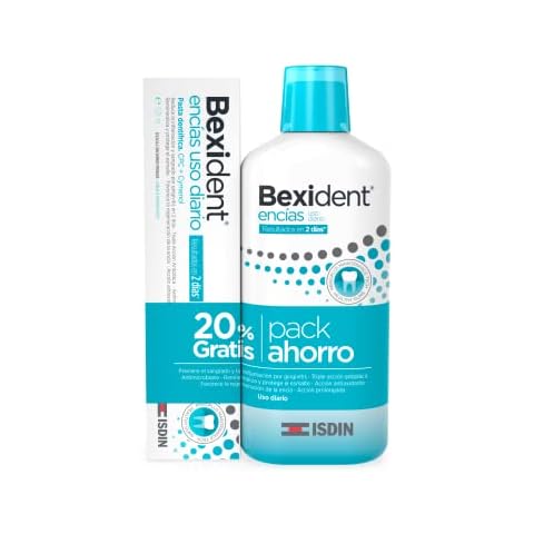 Isdin Bexident Encías Uso Diario, Pack ahorro 20% EXTRA Colutorio 500 ml + Pasta 125 ml Cover