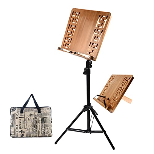 HJXGQJM Orchesterpult Aus Holz,Orchesterpult Notenständer Klappbare Mit Tragetasche, 2-in-1 Dual-Use Desktop Buchständer, Bambus Schreibtisch Notenhalter Mit Stativfuß, Holzfarbe Notenständer