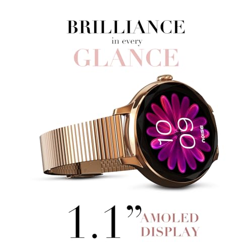 Image of Noise Diva Smartwatch for Women with Diamond Cut Dial, Glossy Metallic Finish, AMOLED Display, New Metal Straps, 100+ Watch Faces, Female Cycle Tracker Smart Watch for Women (Rose Panel)