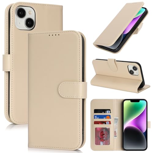 Image of for iPhone 14 Case Wallet with Card Holder,for iPhone 13 Wallet Case for Women Men,PU Leather Shockproof Magnetic Buckle Stand Flip Phone Case-Beige