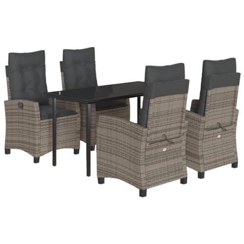Set comedor de jardín, Tumbonas Jardin Exterior Conjunto Jardin Exterior Hamacas Jardin Tumbonas Conjunto Jardin Adecuado para Sala De Estar Piscina Jardín, 5 piezas con cojines ratán sintético gris