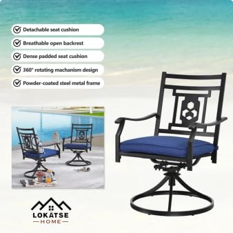 Image of LOKATSE HOME Patio Swivel Set of 4 Dining Chair Metal Bistro Set with Cushion, 4Pcs, Blue