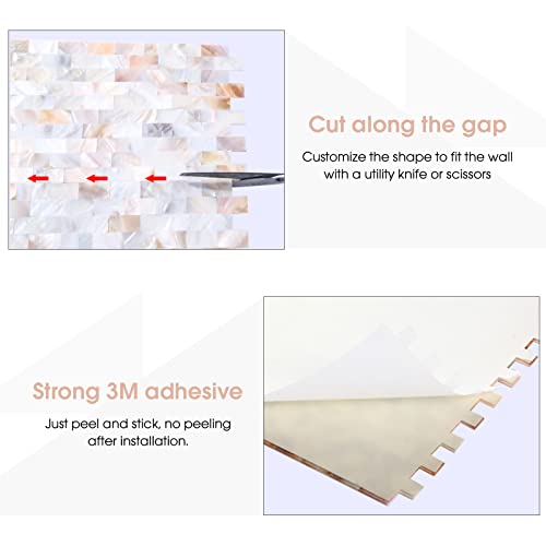 Reovatile 10 - Sheet Pearl Shells Tile Peel And Stick Backsplash, Self Adhesive Wall Tile For Kitchen, Bathroom, Bedroom (11.8"X11.8", White Nature) #TOP1