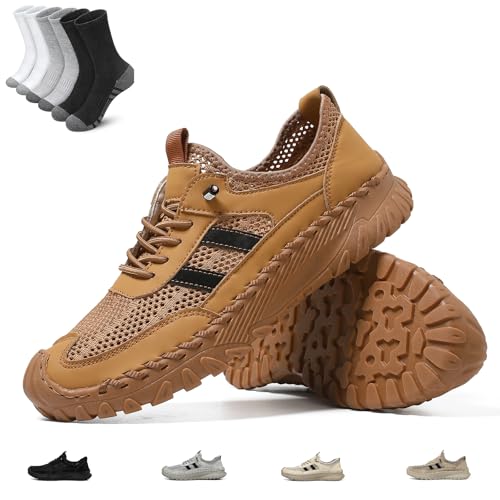 Zenfaze Orthopedic Shoes for Men, Zenfaze Slip On Hiking Shoes, Arch Support Breathable Mesh Elastic Laces Non Slip Outdoor Sneakers