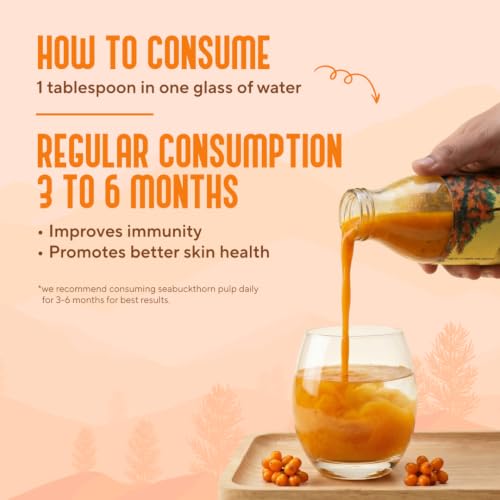 Image of My Pahadi Dukan 1200ml Himalayan Sea Buckthorn Berry Pulp, Antioxidants, Rich in omega 3 6 7 9 and vitamin C, Boosts Immunity, Skin Glow and Gut Health, No Added Sugar, Plant-Based Wellness Drink