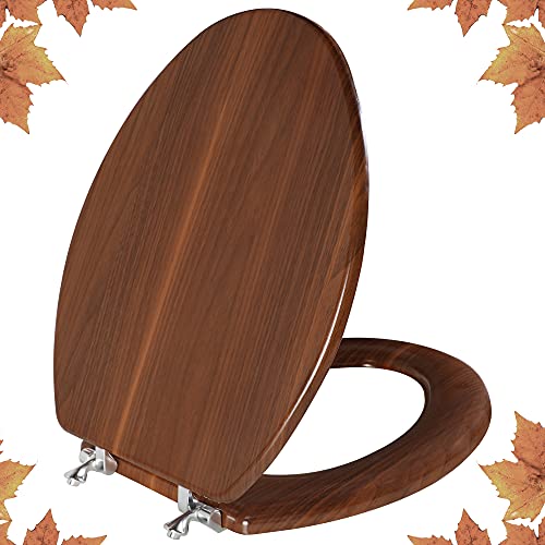 Angol Shiold Elongated Wooden Toilet Seat with Zinc Alloy Hinges, Easy to Install and Clean,...