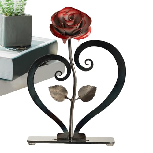 Soporte De Rosa De Hierro - Rosa Eterna | Rosa De Hierro Forjado para El Día De San Valentín, Adornos De Soporte En Forma De Corazón De Rosa, Regalos De San Valentín De Hierro Forjado A Mano, Regalos