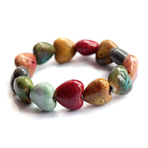 Love Heart Ceramic Bracelet, Flower-Glazed Beaded Bracelet,Elastic Handmade Simple Ethnic Style Hand Chain for Women, Suit for woman over 18 year old-1PCS - Colorful