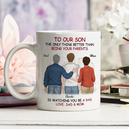 Wrappiness Son Fathers Day Personalized Gifts from Mom - To My Son Watching You Be A Dad Custom Coffee Mug, First Fathers Day Cup Gifts for New Dad, First Time Papa Mug