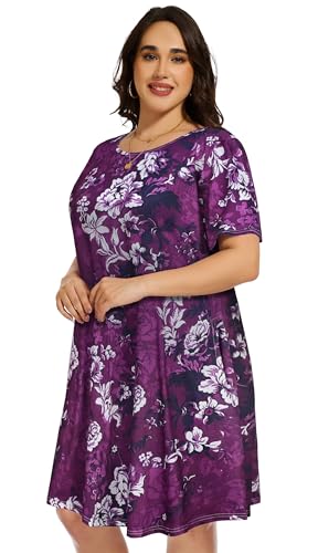 Image of elescat Plus Size Summer Dresses for Women Casual Short Sleeve Pockets Loose Oversized T Shirt Sundress 2026