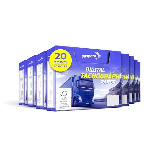 SWIPARO   Rollos de tacógrafo certificados   Papel térmico para todos los tacógrafos digitales de camiones   57/8 mm (60 rollos)