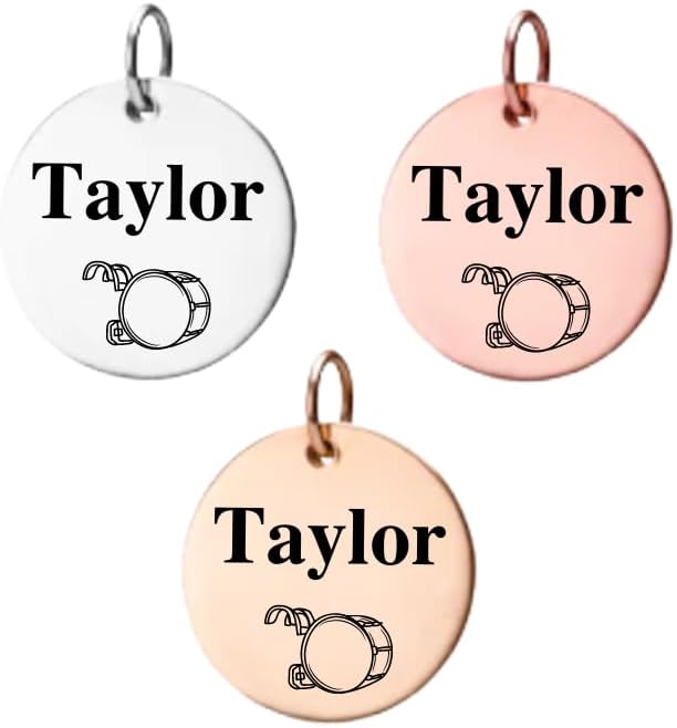 Base Drum Charm, Personalized Engraved Stainless Steel Base Drum Name Charm, DIY, Music Gift for Musicians, Base Drum Players, Marching Band