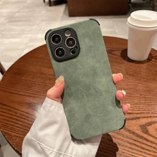Housse antichoc vintage en cuir vert pour iPhone 15 Pro au bureau comme en voyage