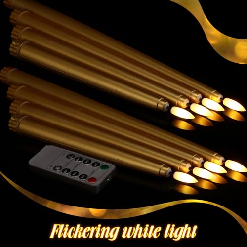 Image of Rossesay 16 Pcs Gold Flameless Taper Candles Battery Operated Candles with Remote Timer 8.5 inch 9.6 inch 10.8 inch 12.8 inch LED Flameless Flickering Candlestick for Halloween Christmas Wedding Party Decor