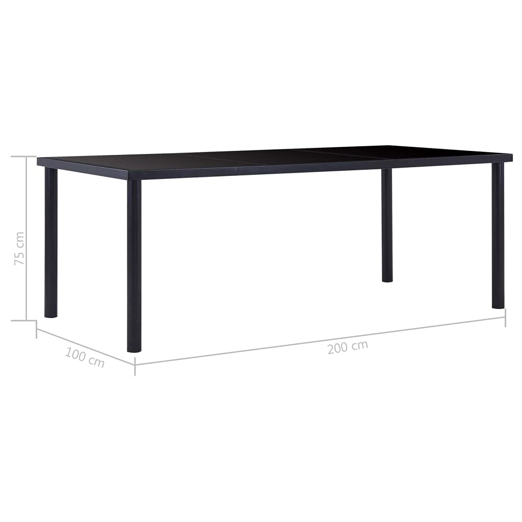 Table à manger en verre trempé, noire, 200 x 100 x 75 cm, table de cuisine moderne pour salle à manger, table en verre durable pour l'intérieur et l'extérieur, montage facile