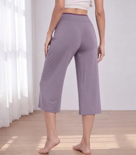 Image of WiWi Bamboo Viscose womens capri pants Wide Leg Pajama Super Soft Lounge knit Sleep shorts Cooling Pj Bottoms S-XXL