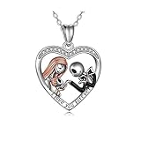 Stainless Steel Jack and Sally Pendant Neckalce Witch Cat on The Broom Nightmare Before Christmas Ne