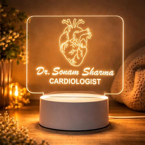 Image of Doctor Themed 3D Illusion LED Night Lamp - Personalized Medical Professional Name Lamp - Warm White USB Powered Acrylic Table Light - Gift for Doctors, Nurses, Healthcare Workers (Dr Lamp 3)