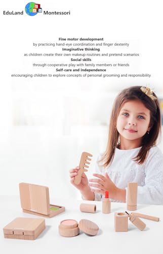 EduLand Montessori Practical Life Wooden Makeup Toy Set for Girls Pretend Play, Drama Party & Birthday Party Theme Toy | Creativity, Cognitive Development & Confidence-Building Gift for Ages 3-8