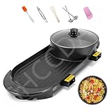 GHCCDAM Olla Caliente Eléctrica 2200W - Parrilla Electrica Barbacoa, Barbacoa Electrica Sin Humo, Parrilla De Mesa con Temperatura Regulable En 5 Niveles, Fácil De Limpiar En Agua