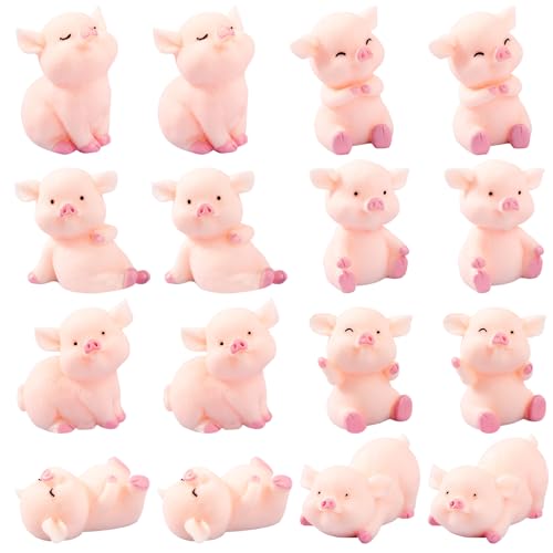 Zouboto 16 Stück Glücksschweinchen Set Glücksschwein Schweinchen Glücksbringer Niedlich Rosa Mini Glücksschweinchen für DIY Handwerk Kuchen Dekoration Tischdeko Fee Garten Decoratino