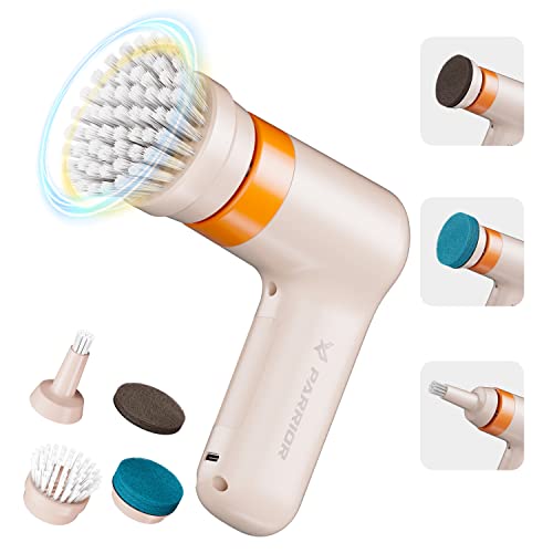 PARRIOR Electric Spin Scrubber, Handheld Rechargeable Cleaning Brush with 4 Replaceable Brush Heads, Shower Scrubber Cordless, Electric Cleaning Brush for Cleaning Bathroom/Tub/Tile/Floor/Sink/Window