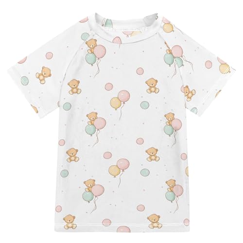ALAZA Kids Rash Guard Boys Toddler Swim Shirts Short Sleeve Balloon Bear Print UPF 50+ 3T