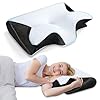 HOMCA Memory Foam Pillow, 2 in 1 Cervical Pillow for Neck Pain Relief, Ergonomic Neck Support Pillows for Side Back Stomach Sleepers with Breathable Pillowcase (Black)