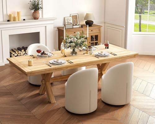 Wahson Velvet Swivel Dining Chairs Set of 6, Modern Upholstered Barrel Accent Chair with 360 Degree Rotation, White Vanity Chair for Dining/Living Room, Bedroom, Makeup Room